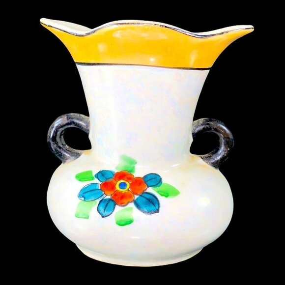 Vintage Art Pottery Vase Japan Hand Painted Luster Ware vase Bird Flowers 5”T 4W - Picture 2 of 8